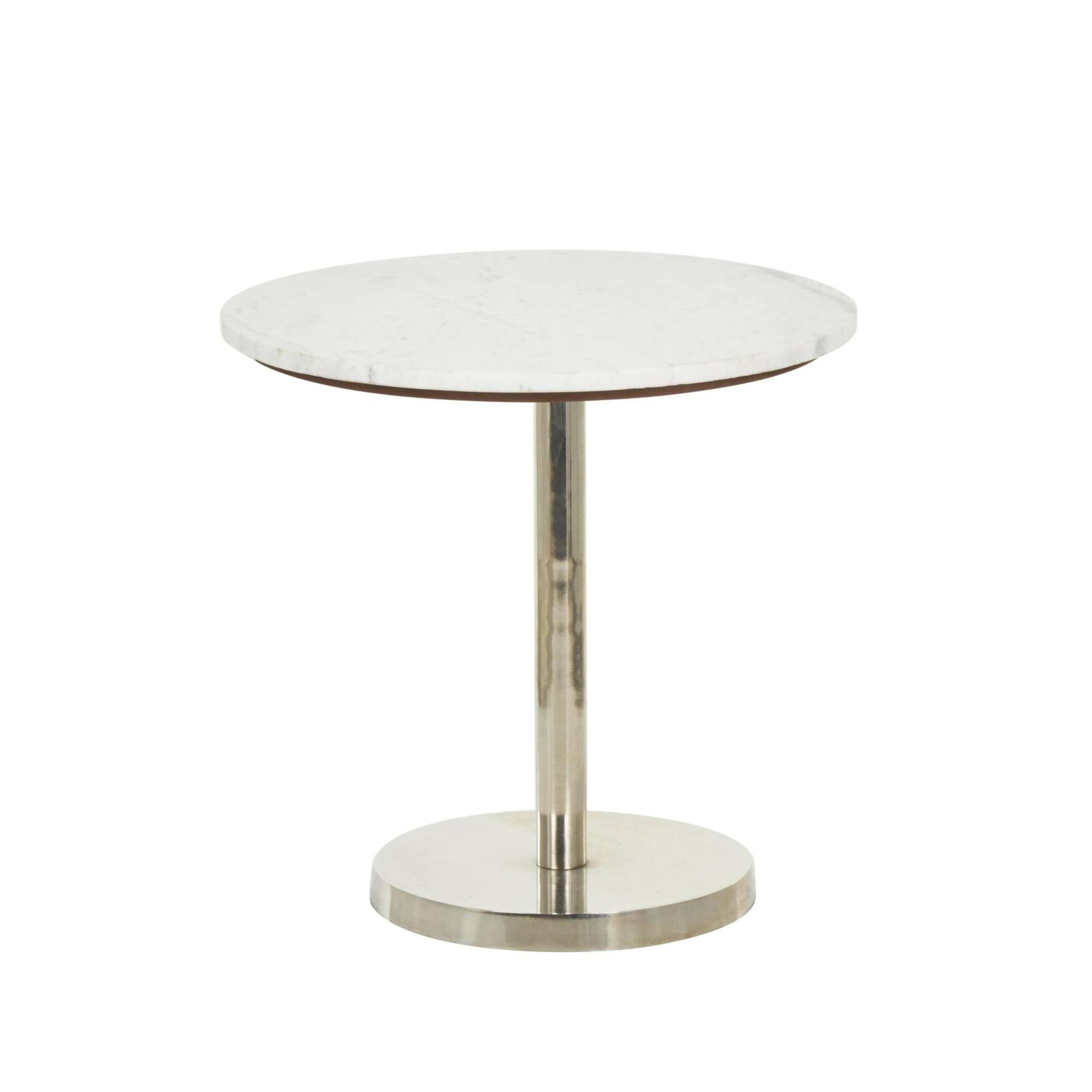 19" x 20" Silver Metal Geometric Pedestal Accent with White Marble Tabletop